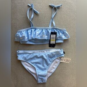 New Tommy Hilfiger Girls 2 Piece Swimsuit In Azure Blue/White Size M (8/10)